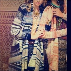 Free People Fairisle Yesterday's Smile Boho Aztec Cascading Waterfall Cardigan